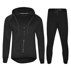 Conjuntos de chándal de bolsillo con cremallera negra transpirable de alta calidad para hombre, jersey de dos piezas de lana con capucha y pantalones de chándal, nuevo estilo - Product Image 1
