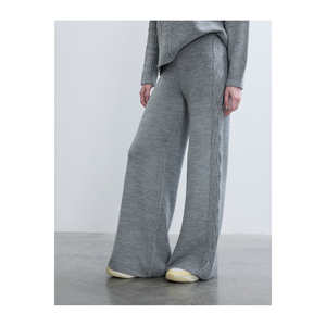 Pantalon large décontracté anti-boulochage taille haute pour femme avec détail tressé - Product Image 6