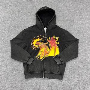 Sweat à capuche zippé épais personnalisé de haute qualité pour hommes Streetwear fonctionnel recadrée coton éponge français délavé à l'acide sweat à capuche à fermeture éclair - Product Image 5