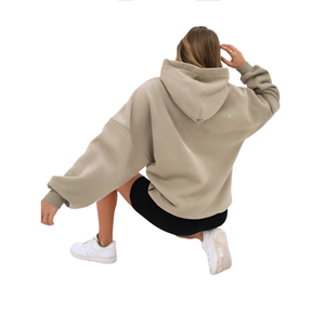Sudadera con Capucha Extra Grande para Mujer, 50% Algodón, 50% Poliéster, Color Beige, Estilo Urbano, Hombros Caídos, Corte Holgado, Moda de Invierno - Product Image 4