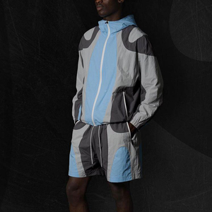 Prince Industry sur mesure hommes fermeture éclair vers le haut Polyester Nylon deux pièces coupe-vent ensemble court coupe décontractée été Nylon ensemble court - Product Image 3