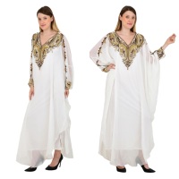 Kaftan de luxe pour femme, modeste, en georgette, grande taille, tendance, orné à la main de perles, abayas islamiques arabes, cristal élégant