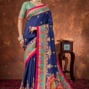 Pashmina con estampado de Sari de seda Dola tradicional para mujer - Product Image 1