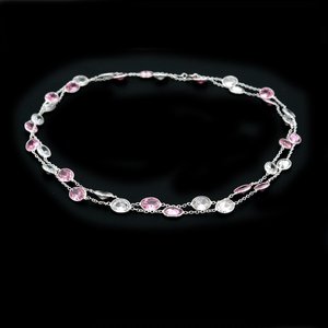 925 Sterling <b>Silver</b> <b>Handmade</b> <b>Necklace</b> with Cubic Zirconia Pink Bezel Gemstone Blade Chain-Mix Gemstone Jewelry with Gift Option - Product Image 3