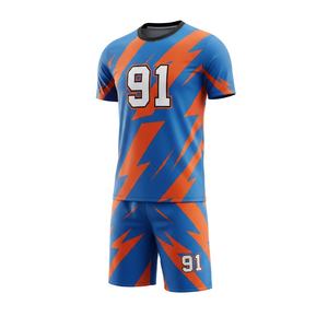 Uniformes de Fútbol Personalizados por Sublimación para Hombre, Patrón Azul y Naranja, Jersey de Manga Corta, Ropa Deportiva Transpirable, Número 91 - Product Image 1