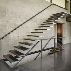 프리마 실내 부동 계단 현대 나무 보이지 않는 모노 스트링거 플로팅 계단 예술적 유리 난간 - Product Image 3