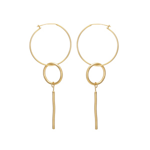 Nueva llegada de doble barra redonda colgante fantástico pendiente hecho a mano latón Vermeil chapado en oro pendiente joyería - Product Image 1