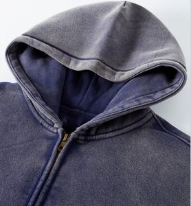 Sweat à capuche pour hommes de haute qualité 100% coton écologique hiver lourd lavage Vintage poche à capuche zippée Logo personnalisé bas quantité minimale de commande détresse - Product Image 2