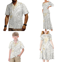 Ensembles de Tenues Assorties pour Couples, Vêtements Hawaïens Luau pour Famille, Robes Polynésiennes pour Femmes et Chemises Assorties pour Hommes