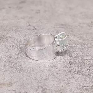 Anillo de Plata de Ley 925 con Piedra Preciosa de Aguamarina Natural, Anillo de Banda Ancha, Joyería Hecha a Mano para Navidad, Piedra de Nacimiento de Marzo - Product Image 4