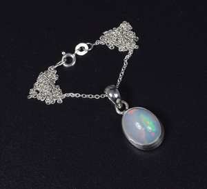 Ethiopian Opal Sterling Silver Pendant Gemstone <b>Necklace</b> October <b>Birthstone</b> Handmade Elegant Unique Gift for Women & Children - Product Image 1