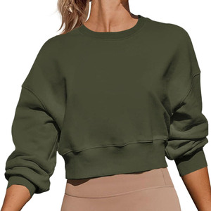 Haute qualité Gym écologique recadrée goutte épaule femmes sweat personnalisé imprimé Logo décontracté Streetwear femmes sweats à capuche - Product Image 4