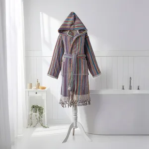 Peignoir unisexe en coton turc tissé à la main avec pompons, de luxe, pour hôtel, toute l'année, vêtement de nuit et de détente, été, fourni par ODM, Turquie - Product Image 3