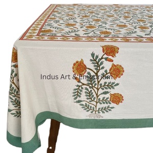 Nappe imprimée en toile de coton indien à motifs floraux jaunes 4 places, 6 places et 8 places - Product Image 6
