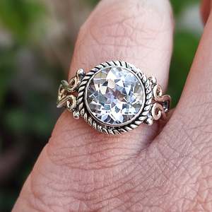 Handmade White Topaz <b>Statement</b> <b>Ring</b> in Sterling <b>Silver</b> Natural Cut Opal Stone Unique and Elegant Accessory - Product Image 5