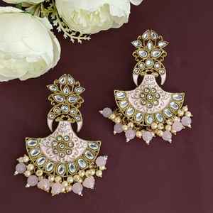 Fabricant indien de bijoux grossiste en fausse perle de cristal Kundan mariée mariage lustre longues boucles d'oreilles ensemble de bijoux pour femmes - Product Image 2
