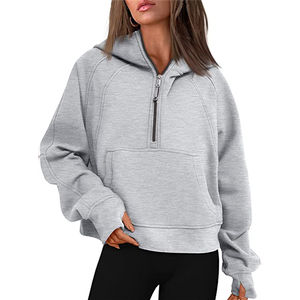 Nueva moda mujeres niñas polar media cremallera cuello alto Sudadera con capucha bolsillos manga larga Color sólido pulóver Casual Sudadera con capucha - Product Image 2