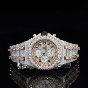 Reloj cronógrafo de diamantes Moissanite de lujo a la moda para hombre Iced Out VVS Stones 18K chapado en oro de acero inoxidable estilo Hip Hop - Product Image 3
