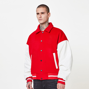 Veste universitaire personnalisable pour hommes Veste en laine Col rabattu Manches contrastées Blouson aviateur Chenille Veste OEM pour homme - Product Image 2