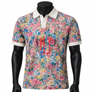 Polo de Hombre con Estampado Floral, Manga Corta, Cuello en Contraste, Transpirable, OEM ODM - Product Image 1