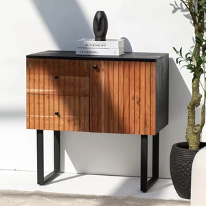 Buffet de qualité supérieure à 2 tiroirs et 1 porte en bois d'acacia massif naturel avec pieds en métal Meubles de salon pour un usage domestique - Product Image 1
