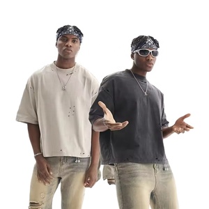 Camiseta desgastada de alta calidad para hombre, camiseta de manga corta de color sólido Boxy Fit para hombre - Product Image 1