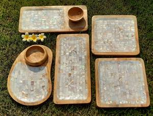 Plateau de service en bois de manguier naturel fabriqué à la main, poignées extérieures incurvées élégantes, collage d'émail décoratif pour bureau à domicile-artisanat - Product Image 6