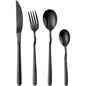 Cubiertos de acero inoxidable con acabado Chapado en Color dorado y mango negro, cubiertos aptos para lavavajillas para el hogar, boda, café, uso, Juego de 4 - Product Image 2