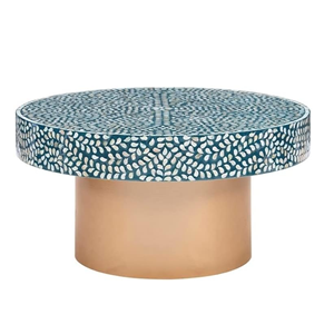 Modern Luxury Mother of Pearl Round <b>Coffee</b> Table with Golden <b>Stand</b> Eye-Catching Home Furniture From Vietnam New Design - Product Image 1