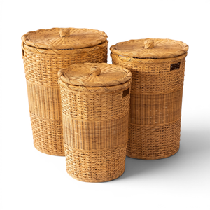 Panier à linge rectangulaire en rotin, panier de rangement sur pied pour vêtements - Product Image 1