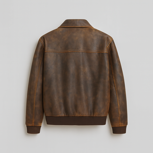 Blouson aviateur en cuir de vache véritable 100% brun - Product Image 6