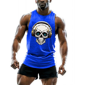 Calavera auriculares gráfico camisetas sin mangas hombres tendencia verano Hip Hop tejido transpirable suelta calle gimnasio deportes Tops - Product Image 4