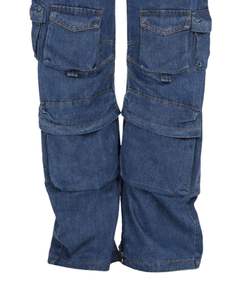 Pantalon cargo en jean à taille haute et jambes larges pour femmes, fabriqué sur mesure, bleu clair délavé, multi-poches, streetwear, décontracté, tendance - Product Image 6