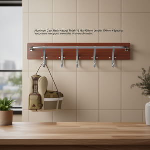 Aluminum Coat Rack Natural Finish 16 <b>Hooks</b> 950mm Length 100mm <b>Hook</b> Spacing - Product Image 3