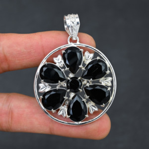 Handmade Lab Created Black <b>Onyx</b> Gemstone Pendant 925 Silver Plated Designer Jewelry Unique Fashion Gift for Her Special Day - Product Image 1