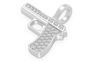 Colgante de pistola chapado en oro blanco minimalista, amuleto de amante de la pistola, joyería fina de diamante cultivado en laboratorio de Hip Hop para hombre - Product Image 4