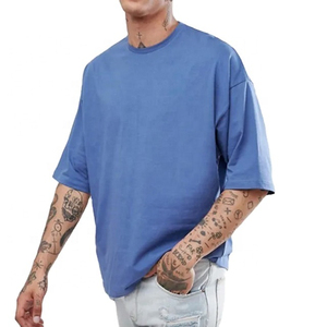 T-shirt pour homme en coton/fibre de bambou de haute qualité, délavé à l'acide, coupe ample et oversize, style décontracté - Product Image 4