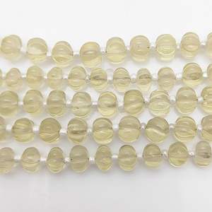 Pierre précieuse sculptée citrouille brins perlés citron Quartz pierre lâche perle de melon 8 pouces de long brin - Product Image 1