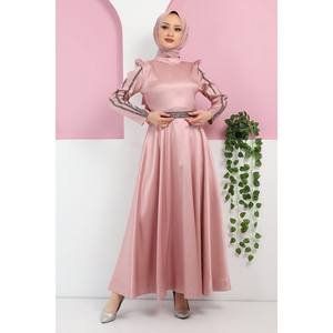 Vestido de Noche ElbiseStone con Adornos, Patrón Yak, Lentejuelas, Formal, Cintura Imperio, Corto, Disponible en Tallas XL y XXL para Damas de Honor y Graduaciones - Product Image 6