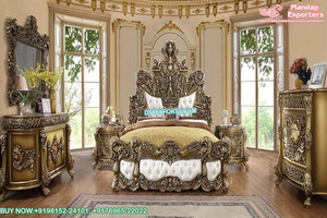 Compre Muebles de Dormitorio y Cama de Lujo Estilo Trineo, Compre una Cama Antigua de Madera de Teca con Mesitas de Noche, Juego de Dormitorio Europeo Tallado a Mano - Product Image 4