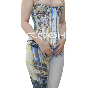 Chất lượng cao mới đến thời trang và Đảng mặc <span class=keywords><strong>Eiffel</strong></span> tháp in thăng hoa satin Corset với lưới legging, Corset Nhà cung cấp - Product Image 3