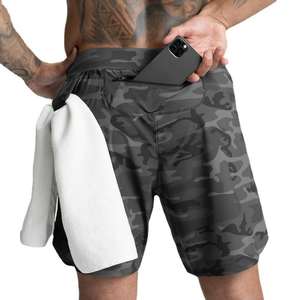 Shorts pour hommes en tissu tissé à séchage rapide, monocouche, couleur unie, décontractés, cinq points, shorts de sport fitness - Product Image 1