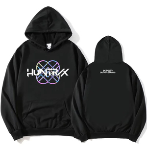 2025 k-pop Demon Hunters Huntrix Logo gráfico pulóveres sueltos de lana mujeres hombres Sudadera con capucha película impresión Top para mujer - Product Image 4
