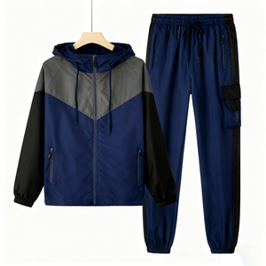 Conjunto Deportivo Unisex de Talla Grande, Chaqueta Cortavientos de Nailon para Primavera, Ropa Deportiva, Estilo Vintage con Bloques de Color, Ecológico, de Dos Piezas - Product Image 1