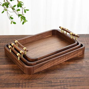 Plateau en bois de noyer noir de style nordique, plateau en bois, plateau combiné avec du cuivre pour une utilisation facile à la maison - Product Image 2