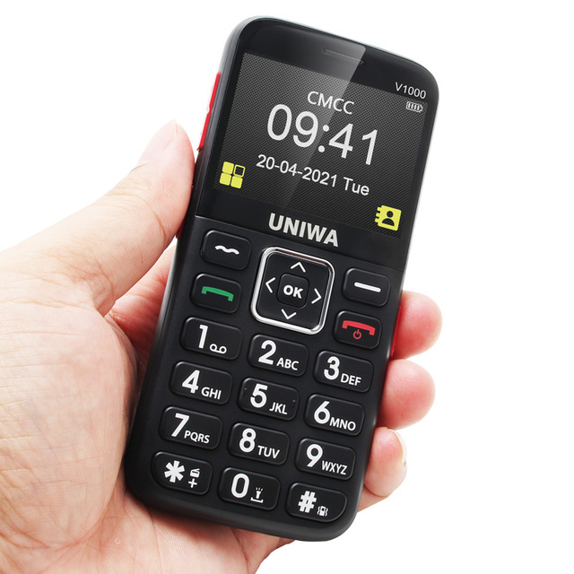 UNIWA V1000 2.4 Inch Screen Single SIM Card Big Button Brand 4G Senior Bar Cell Phone for Elderly with SOS Torch
