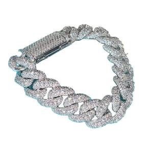 Iced Out Cuban Link VS1 10 Quilates Moissanite Oro blanco Pulsera de boda de moda Unisex Plata de Ley 925 - Product Image 2