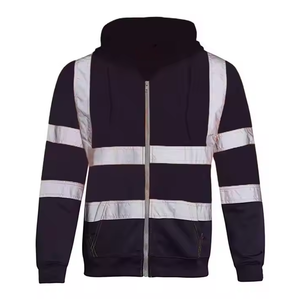 Prix raisonnable personnalisé couleur noire solide haute visibilité bande réfléchissante sweat à capuche de sécurité pour hommes 2024 - Product Image 1