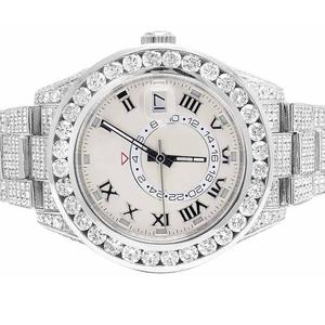 Montre de luxe sport business en acier inoxydable avec pavé de diamants Moissanite VVS noir et blanc, mouvement à quartz, résistante à l'eau, tendance - Product Image 6