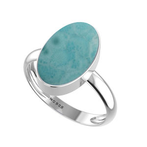 Anillo de Compromiso Unisex de Plata de Ley 925 con Acabado de Alta Calidad, Engaste de Bisel, Larimar Natural, Formas Ovaladas y de Pera, Estilo Clásico - Product Image 3